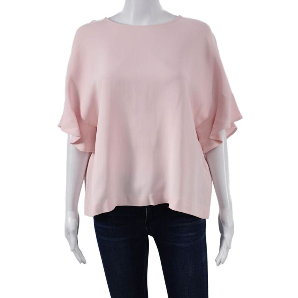 Lisa Perry Women Basic Pink Viscose Short Sleeve Round Neck Zip Blouse Size 12